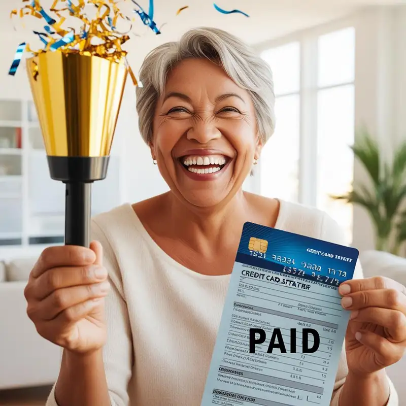 paid in full credit card 2 middle aged person paid off credit card debt